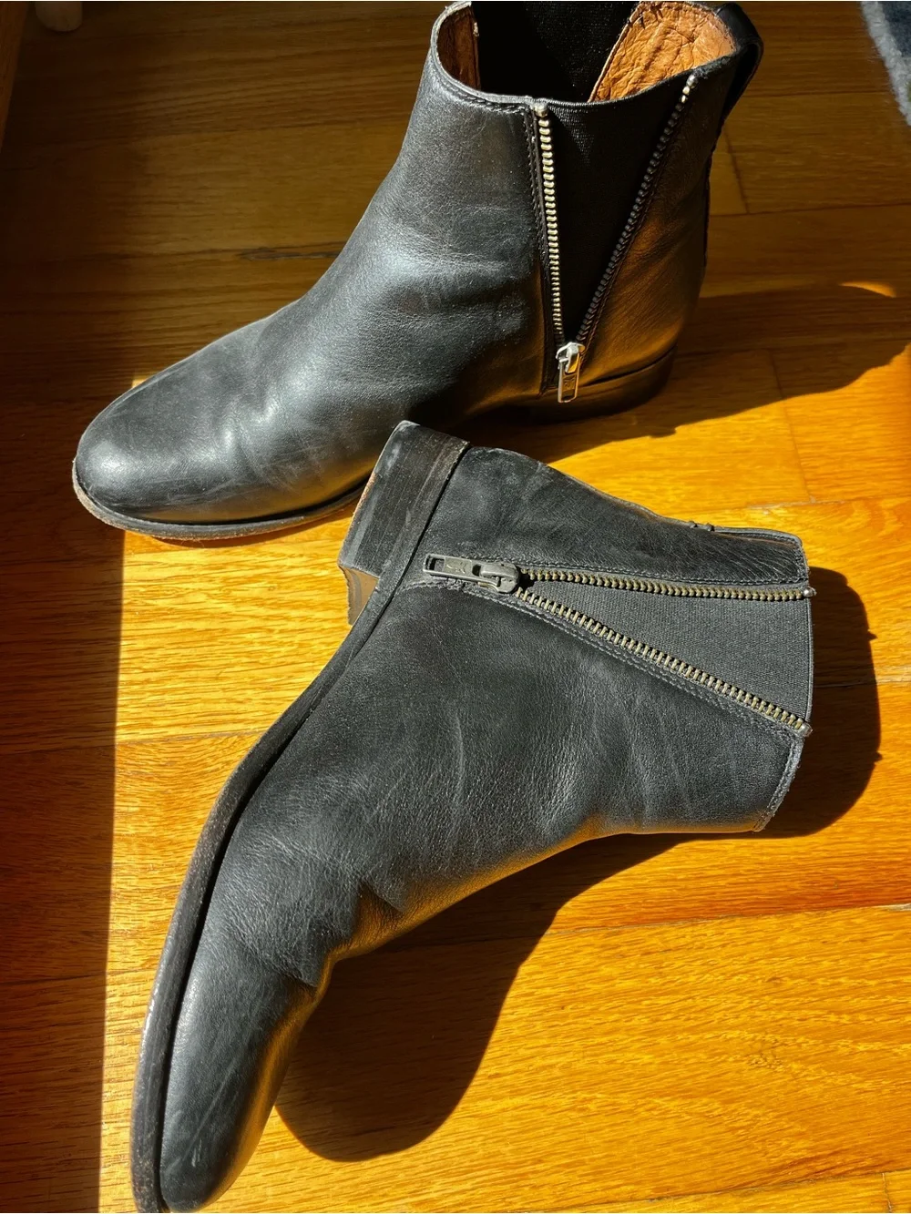 Frye Black Leather Zip-Accent Ankle Booties